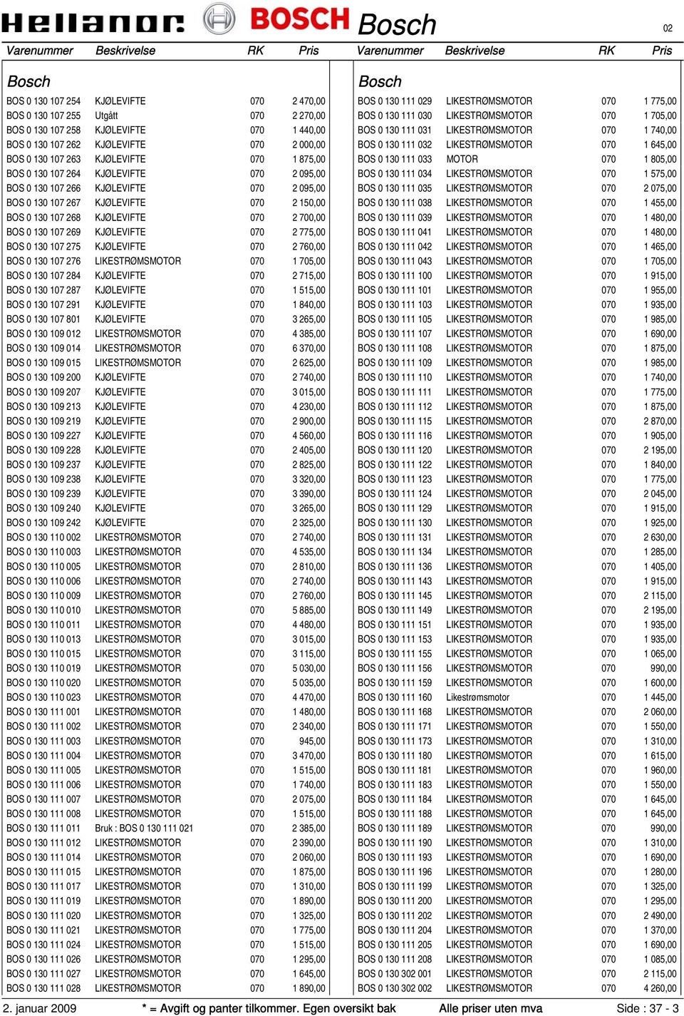 KJØLEVIFTE 070 2 775,00 BOS 0 130 107 275 KJØLEVIFTE 070 2 760,00 BOS 0 130 107 276 LIKESTRØMSMOTOR 070 1 705,00 BOS 0 130 107 284 KJØLEVIFTE 070 2 715,00 BOS 0 130 107 287 KJØLEVIFTE 070 1 515,00