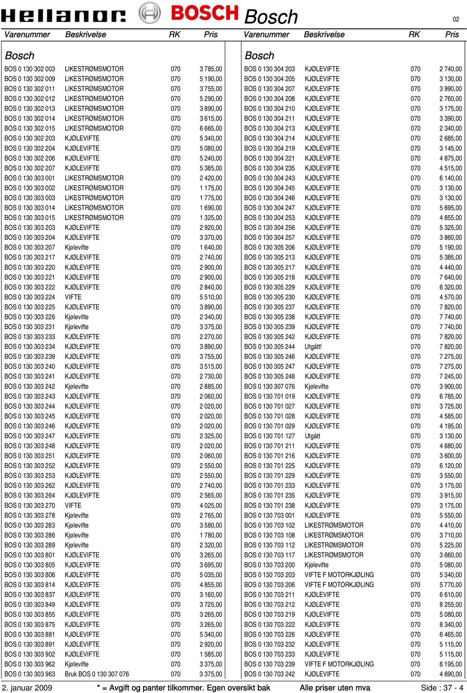 BOS 0 130 3 206 KJØLEVIFTE 070 5 240,00 BOS 0 130 3 207 KJØLEVIFTE 070 5 385,00 BOS 0 130 303 001 LIKESTRØMSMOTOR 070 2 420,00 BOS 0 130 303 0 LIKESTRØMSMOTOR 070 1 175,00 BOS 0 130 303 003