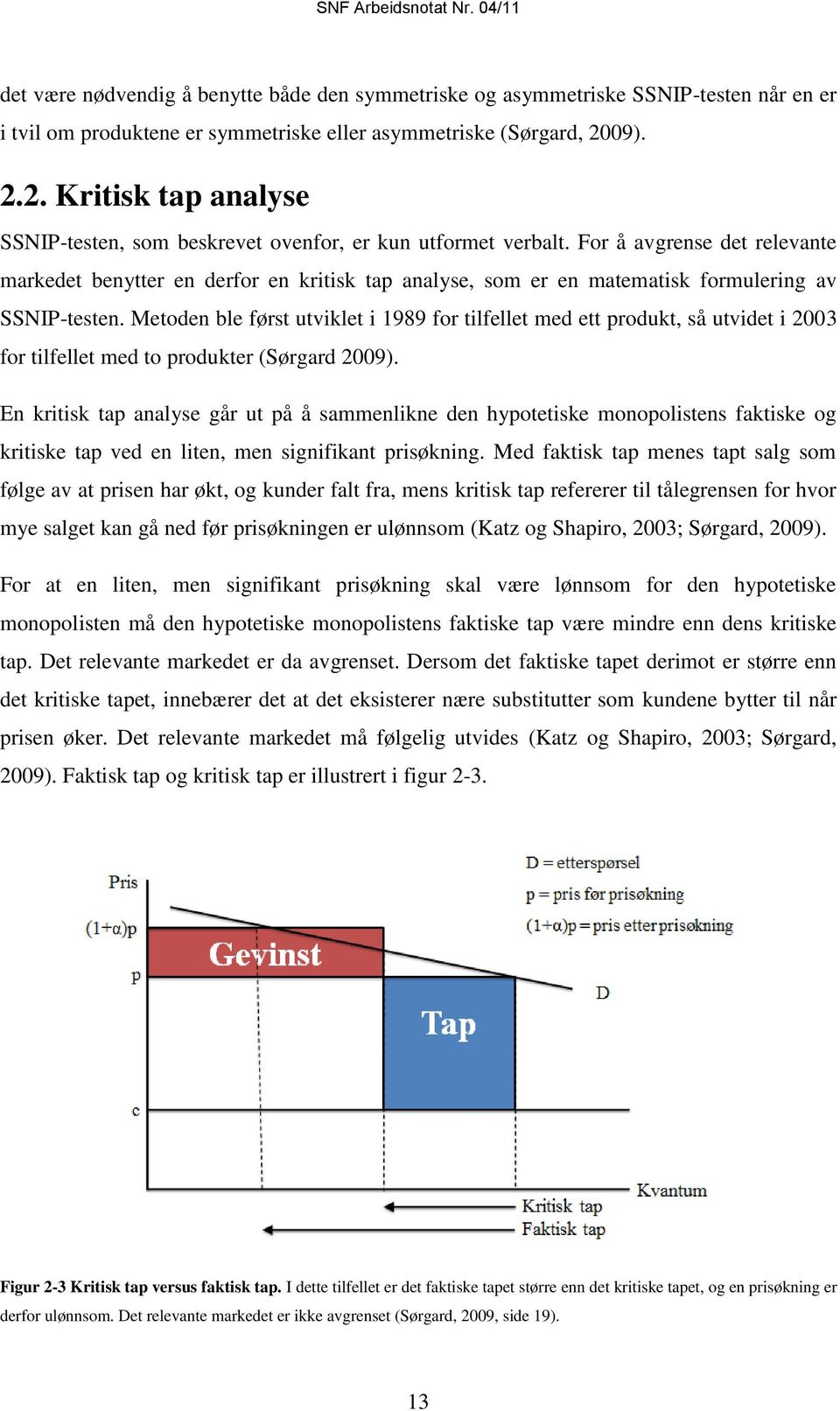 For å avgrense det relevante markedet benytter en derfor en kritisk tap analyse, som er en matematisk formulering av SSNIP-testen.