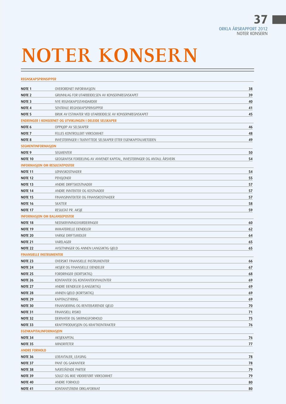 kontrollert virksomhet 48 Note 8 Investeringer i tilknyttede selskaper etter egenkapitalmetoden 49 Segmentinformasjon Note 9 Segmenter 50 Note 0 Geografisk fordeling av anvendt kapital, investeringer