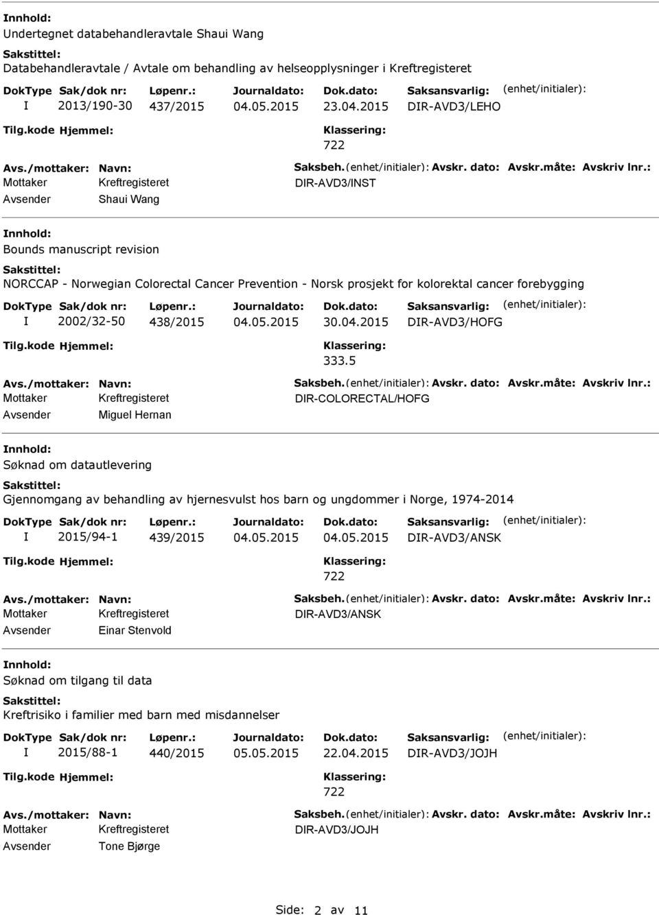 : DR-AVD3/NST Shaui Wang Bounds manuscript revision NORCCAP - Norwegian Colorectal Cancer Prevention - Norsk prosjekt for kolorektal cancer forebygging 2002/32-50 438/2015 30.04.2015 DR-AVD3/HOFG 333.