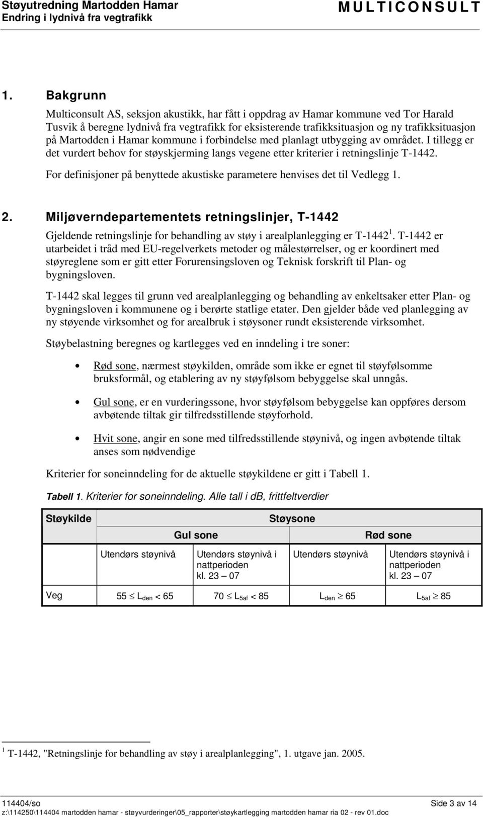 For definisjoner på benyttede akustiske parametere henvises det til Vedlegg 1. 2.