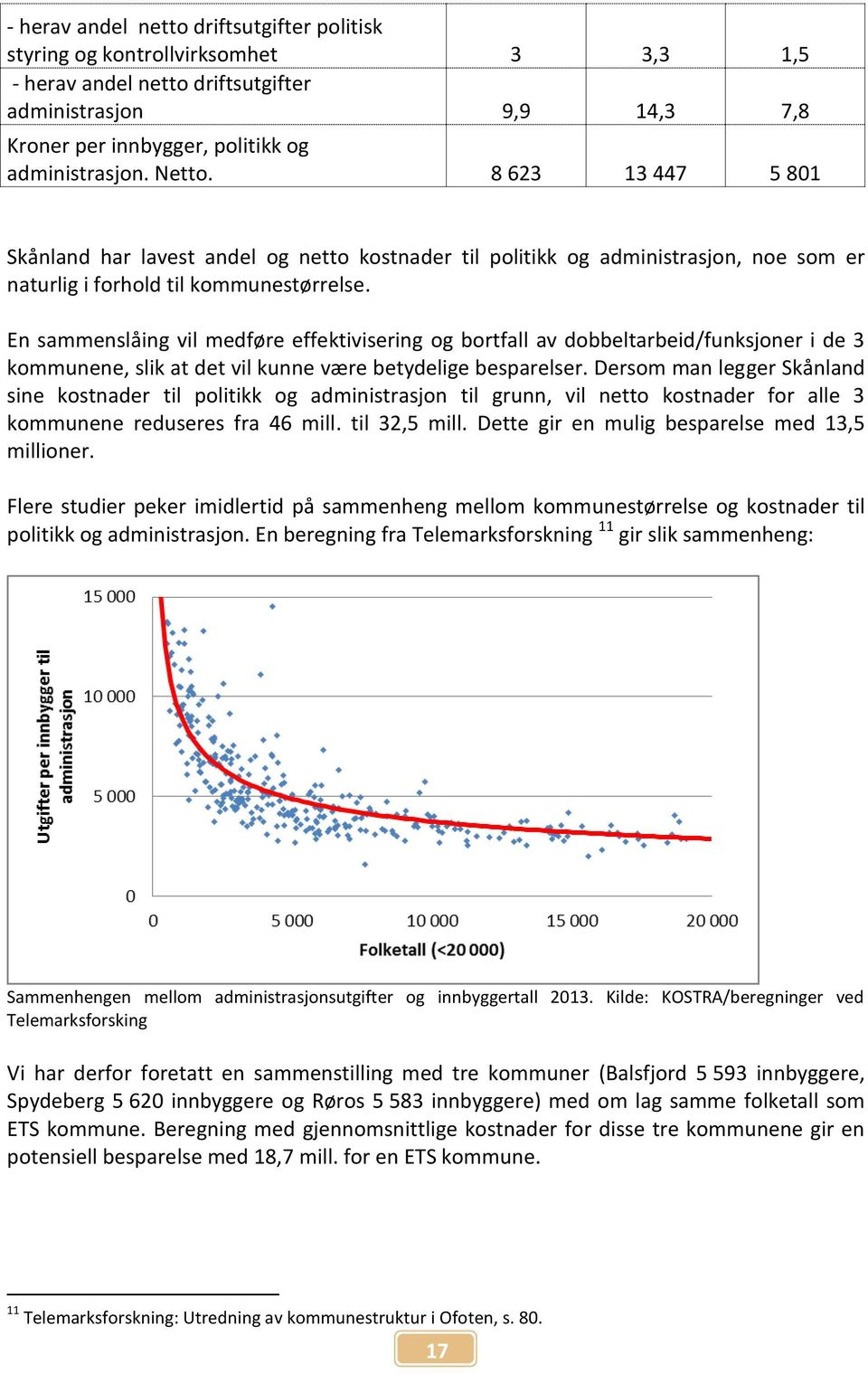 En sammenslåing vil medføre effektivisering og bortfall av dobbeltarbeid/funksjoner i de 3 kommunene, slik at det vil kunne være betydelige besparelser.