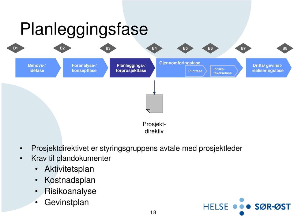 gevinstrealiseringsfase Ibrukstakelsefase Prosjektdirektiv Prosjektdirektivet er