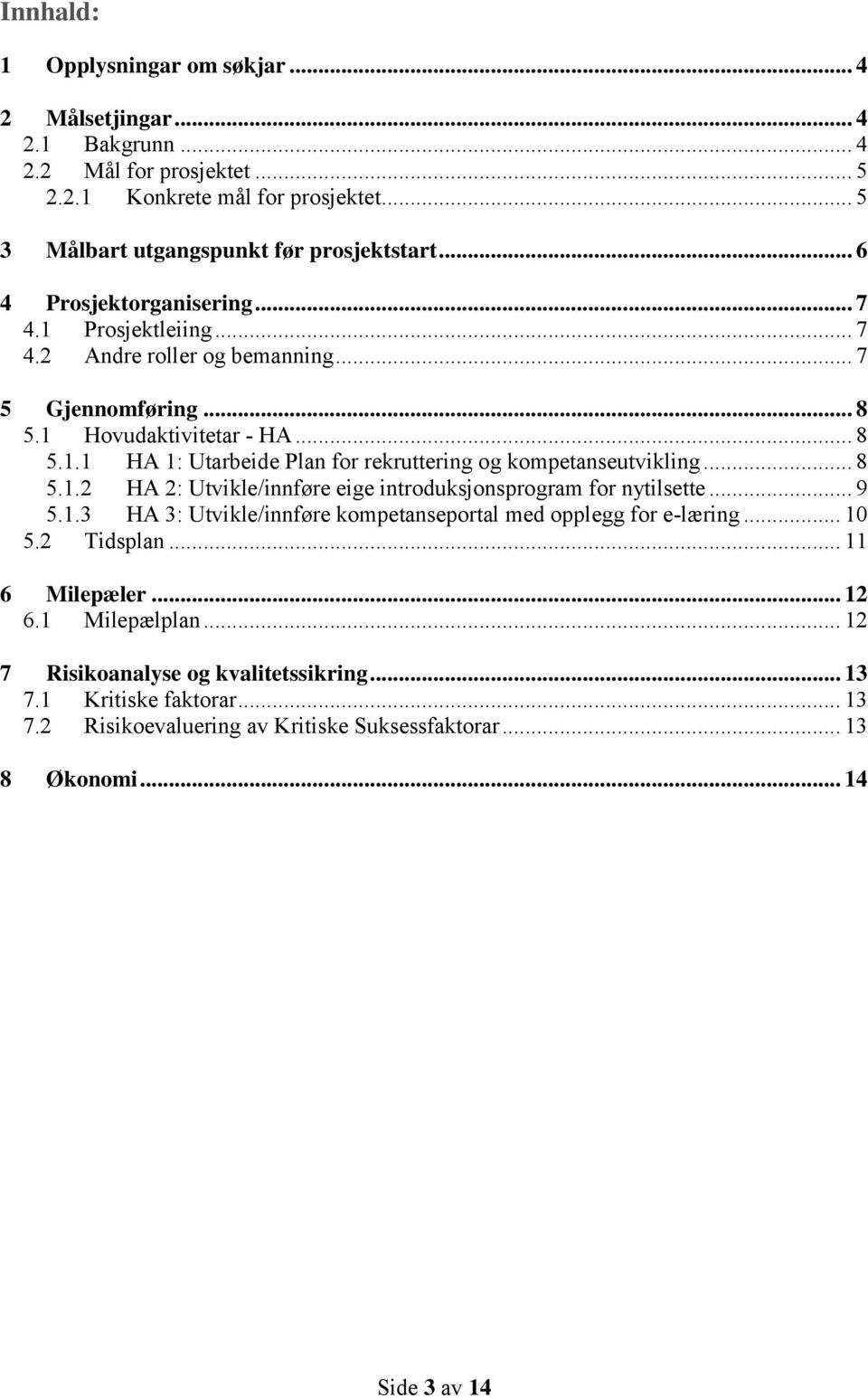 .. 8 5.1.2 HA 2: Utvikle/innføre eige introduksjonsprogram for nytilsette... 9 5.1.3 HA 3: Utvikle/innføre kompetanseportal med opplegg for e-læring... 10 5.2 Tidsplan... 11 6 Milepæler.