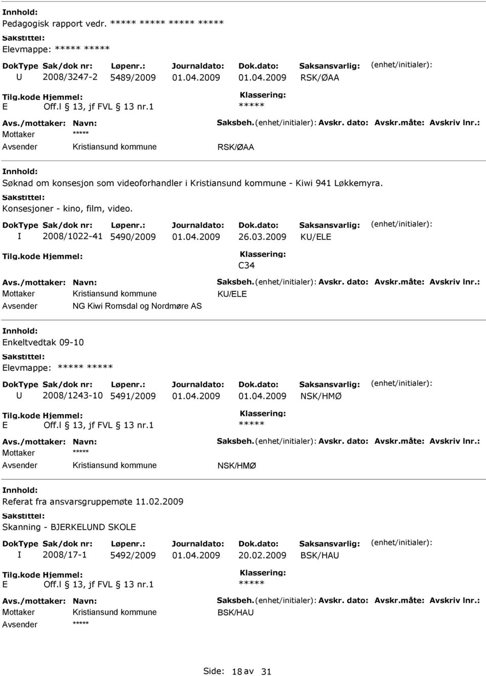 /mottaker: Navn: Saksbeh. Avskr. dato: Avskr.måte: Avskriv lnr.: K/L NG Kiwi Romsdal og Nordmøre AS nkeltvedtak 09-10 levmappe: 2008/1243-10 5491/2009 Avs.