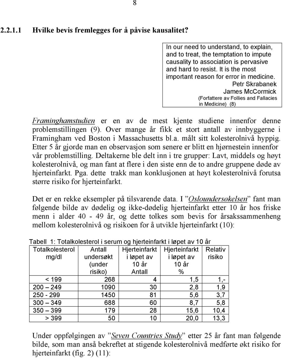 Petr Skrabanek James McCormick (Forfattere av Follies and Fallacies in Medicine) (8) Framinghamstudien er en av de mest kjente studiene innenfor denne problemstillingen (9).