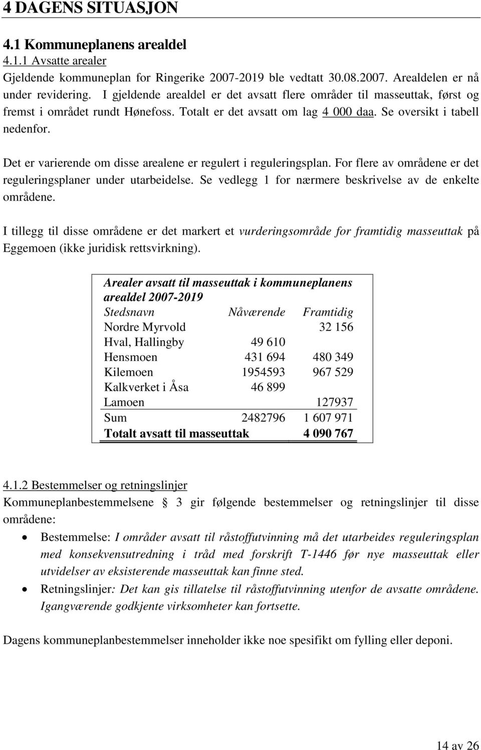 Det er varierende om disse arealene er regulert i reguleringsplan. For flere av områdene er det reguleringsplaner under utarbeidelse. Se vedlegg 1 for nærmere beskrivelse av de enkelte områdene.