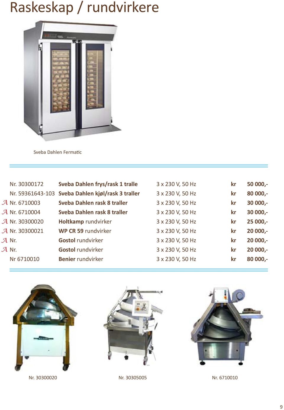 6710004 Sveba Dahlen rask 8 traller 3 x 230 V, 50 Hz kr 30 000,- A Nr. 30300020 Holtkamp rundvirker 3 x 230 V, 50 Hz kr 25 000,- A Nr.