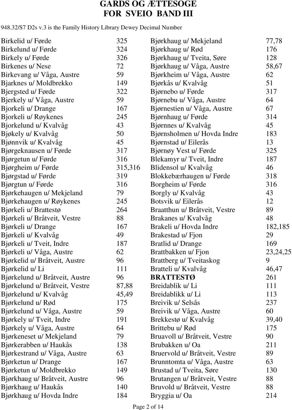 Bjørgstad u/ Førde 319 Bjørgtun u/ Førde 316 Bjørkehaugen u/ Mekjeland 79 Bjørkehaugen u/ Røykenes 245 Bjørkeli u/ Brattestø 264 Bjørkeli u/ Bråtveit, Vestre 88 Bjørkeli u/ Drange 167 Bjørkeli u/