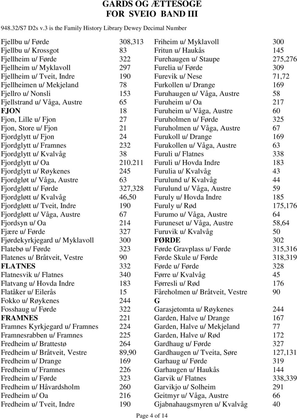 211 Fjordglytt u/ Røykenes 245 Fjordgløt u/ Våga, Austre 63 Fjordgløtt u/ Førde 327,328 Fjordgløtt u/ Kvalvåg 46,50 Fjordgløtt u/ Tveit, Indre 190 Fjordgløtt u/ Våga, Austre 67 Fjordsyn u/ Oa 214