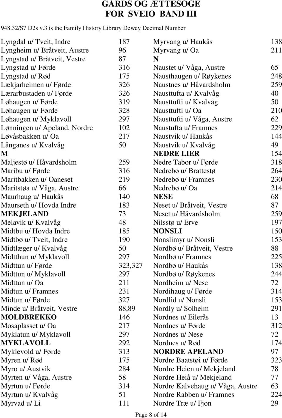 u/ Oaneset 219 Maritstøa u/ Våga, Austre 66 Maurhaug u/ Haukås 140 Maurseth u/ Hovda Indre 183 MEKJELAND 73 Melavik u/ Kvalvåg 48 Midtbu u/ Hovda Indre 185 Midtbø u/ Tveit, Indre 190 Midtlæger u/