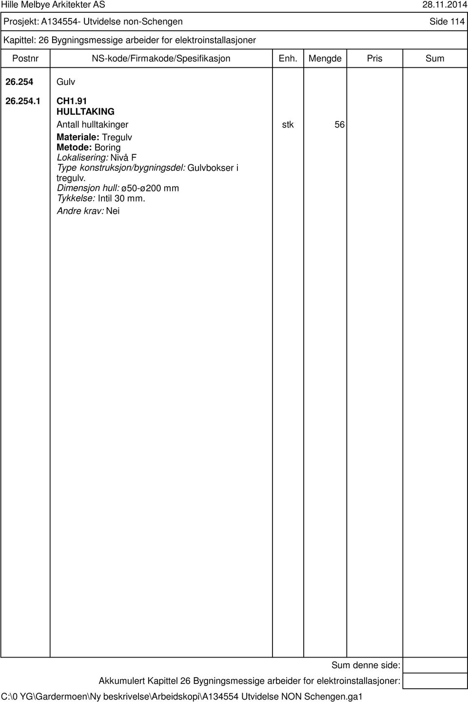 elektroinstallasjoner 26.254 Gulv 26.254.1 CH1.