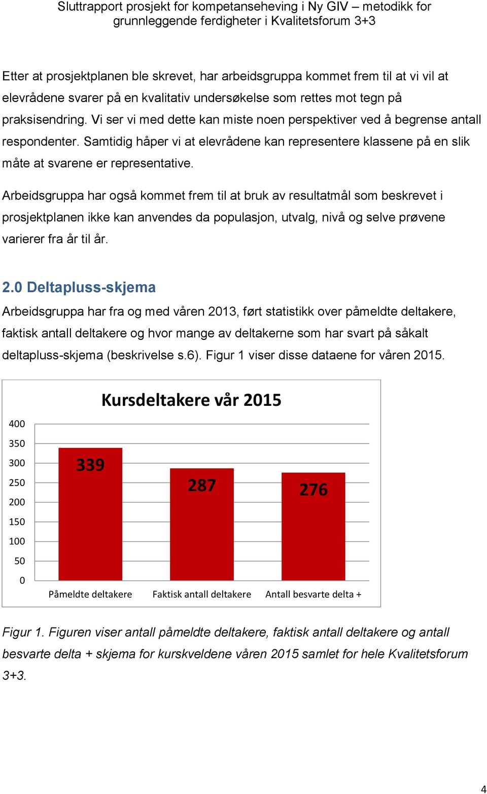 Arbeidsgruppa har også kommet frem til at bruk av resultatmål som beskrevet i prosjektplanen ikke kan anvendes da populasjon, utvalg, nivå og selve prøvene varierer fra år til år. 2.