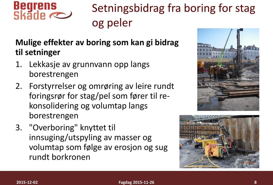 Forstyrrelser og omrøring av leire rundt foringsrør for stag/pel som fører til rekonsolidering og