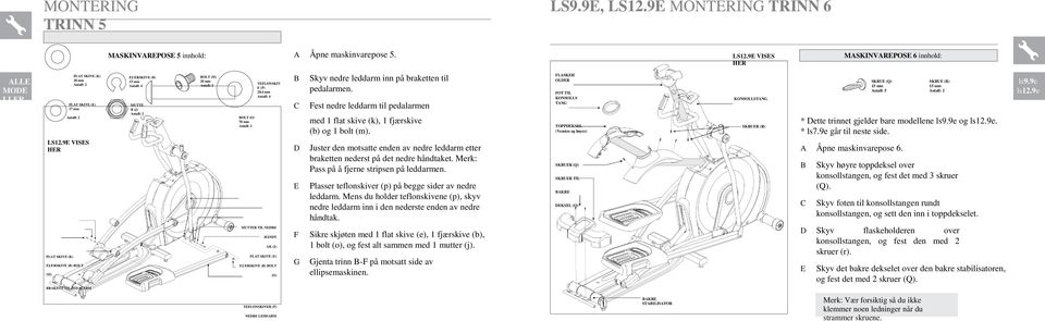 9E VISES HER MASKINVAREPOSE 6 innhold: ALLE MODE LLER FLAT SKIVE (K) 20 mm Antall: 2 FLAT SKIVE (E) 17 mm FJÆRSKIVE (B) 15 mm MUTTE R (J) BOLT (M) 20 mm Antall: 2 TEFLONSKIV E (P) 28,4 mm B C Skyv