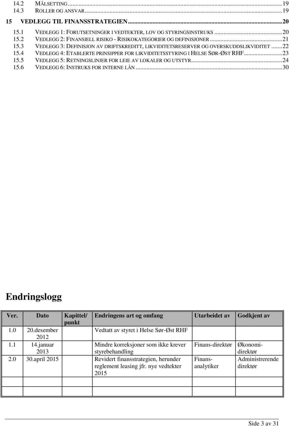 5 VEDLEGG 5: RETNINGSLINJER FOR LEIE AV LOKALER OG UTSTYR... 24 15.6 VEDLEGG 6: INSTRUKS FOR INTERNE LÅN... 30 Endringslogg Ver.