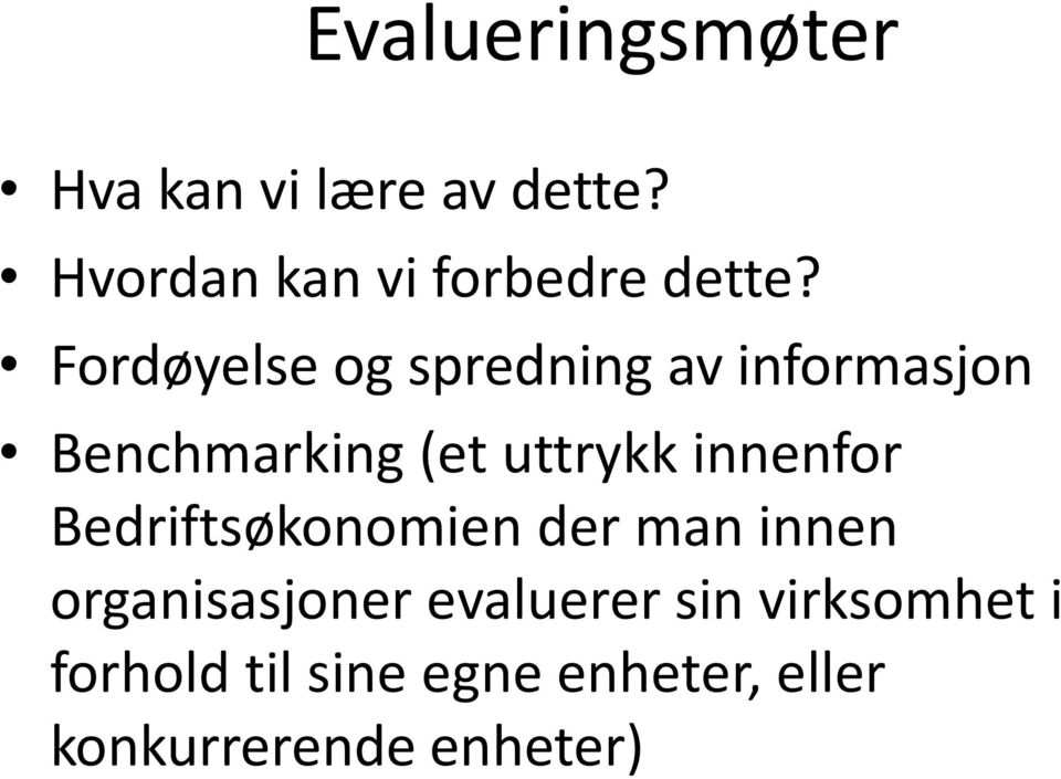 Fordøyelse og spredning av informasjon Benchmarking (et uttrykk