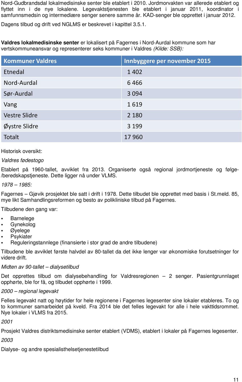 Dagens tilbud og drift ved NGLMS er beskrevet i kapittel 3.5.1.