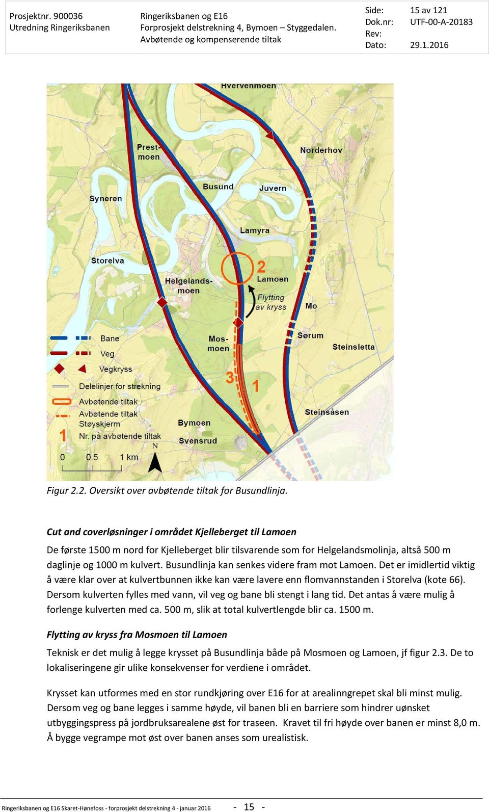 Busundlinja kan senkes videre fram mot Lamoen. Det er imidlertid viktig å være klar over at kulvertbunnen ikke kan være lavere enn flomvannstanden i Storelva (kote 66).