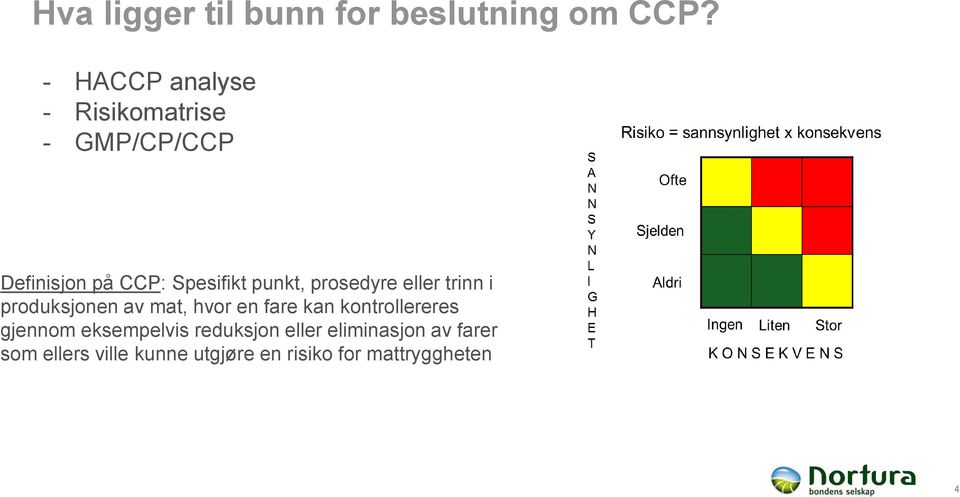 punkt, prosedyre eller trinn i produksjonen av mat, hvor en fare kan