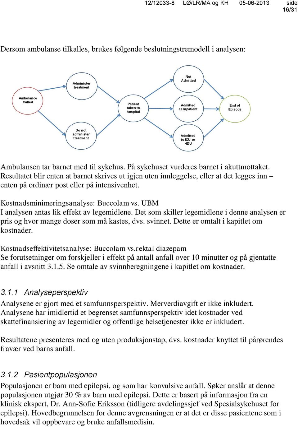 Resultatet blir enten at barnet skrives ut igjen uten innleggelse, eller at det legges inn enten på ordinær post eller på intensivenhet. Kostnadsminimeringsanalyse: Buccolam vs.