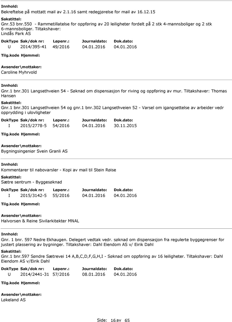 1 bnr.302 Langsethveien 52 - Varsel om igangsettelse av arbeider vedr opprydding i ulovligheter 2015/2778-5 54/2016 30.11.