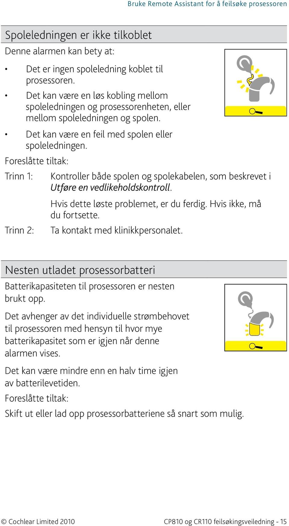 Kontroller både spolen og spolekabelen, som beskrevet i Utføre en vedlikeholdskontroll. Ta kontakt med klinikkpersonalet.