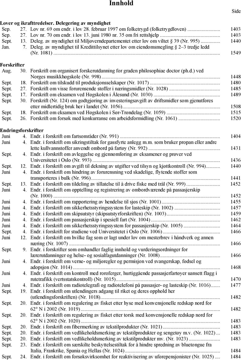 1081)... 1549 Forskrifter Aug. 30. Forskrift om organisert forskerutdanning for graden philosophiae doctor (ph.d.) ved Norges musikkhøgskole (Nr. 998)... 1448 Sept. 18.
