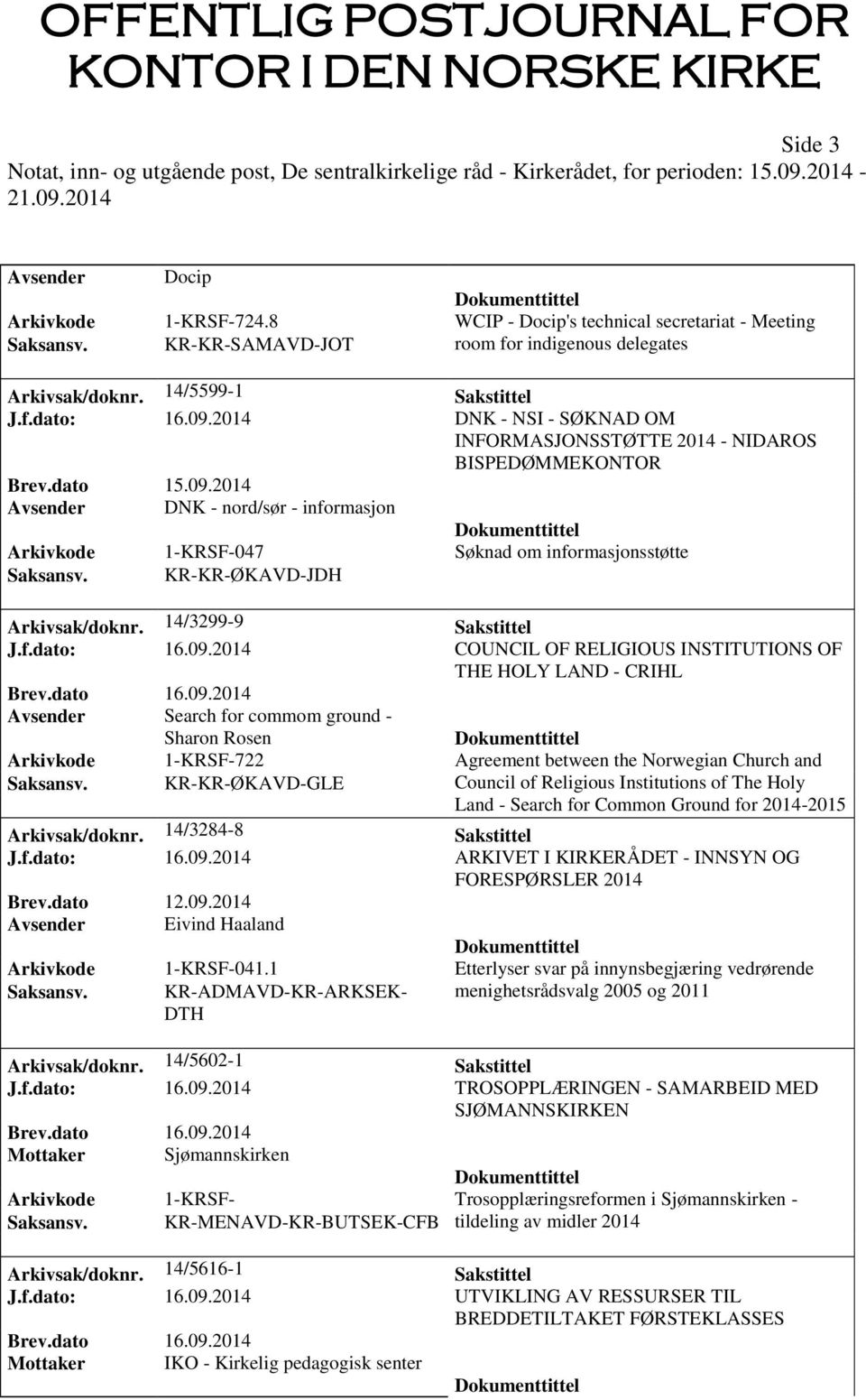 KR-KR-ØKAVD-JDH Arkivsak/doknr. 14/3299-9 Sakstittel J.f.dato: 16.09.