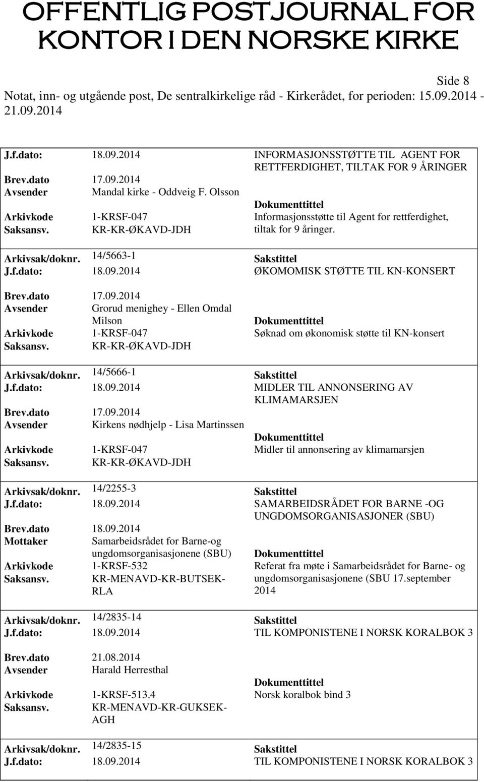 2014 ØKOMOMISK STØTTE TIL KN-KONSERT Avsender Grorud menighey - Ellen Omdal Milson Arkivkode 1-KRSF-047 Søknad om økonomisk støtte til KN-konsert Saksansv. KR-KR-ØKAVD-JDH Arkivsak/doknr.