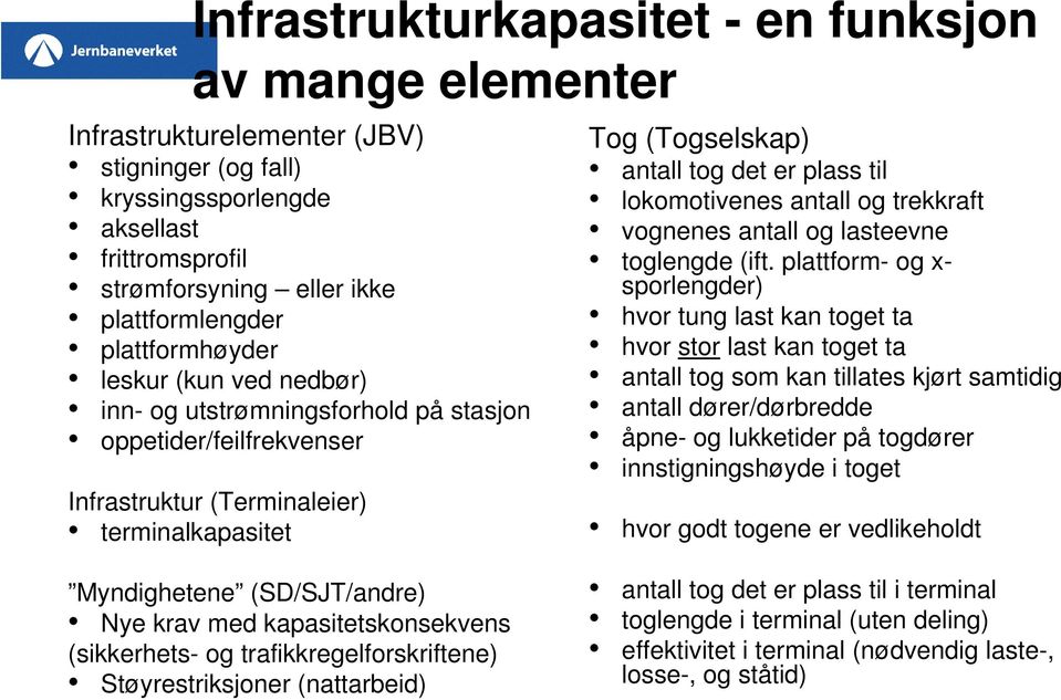 lokomotivenes antall og trekkraft vognenes antall og lasteevne toglengde (ift.