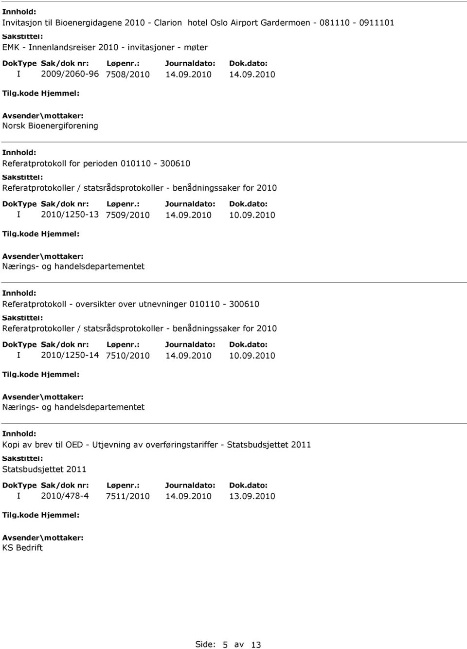 handelsdepartementet Referatprotokoll - oversikter over utnevninger 010110-300610 Referatprotokoller / statsrådsprotokoller - benådningssaker for 2010 2010/1250-14