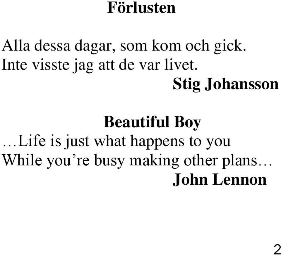 Stig Johansson Beautiful Boy Life is just what