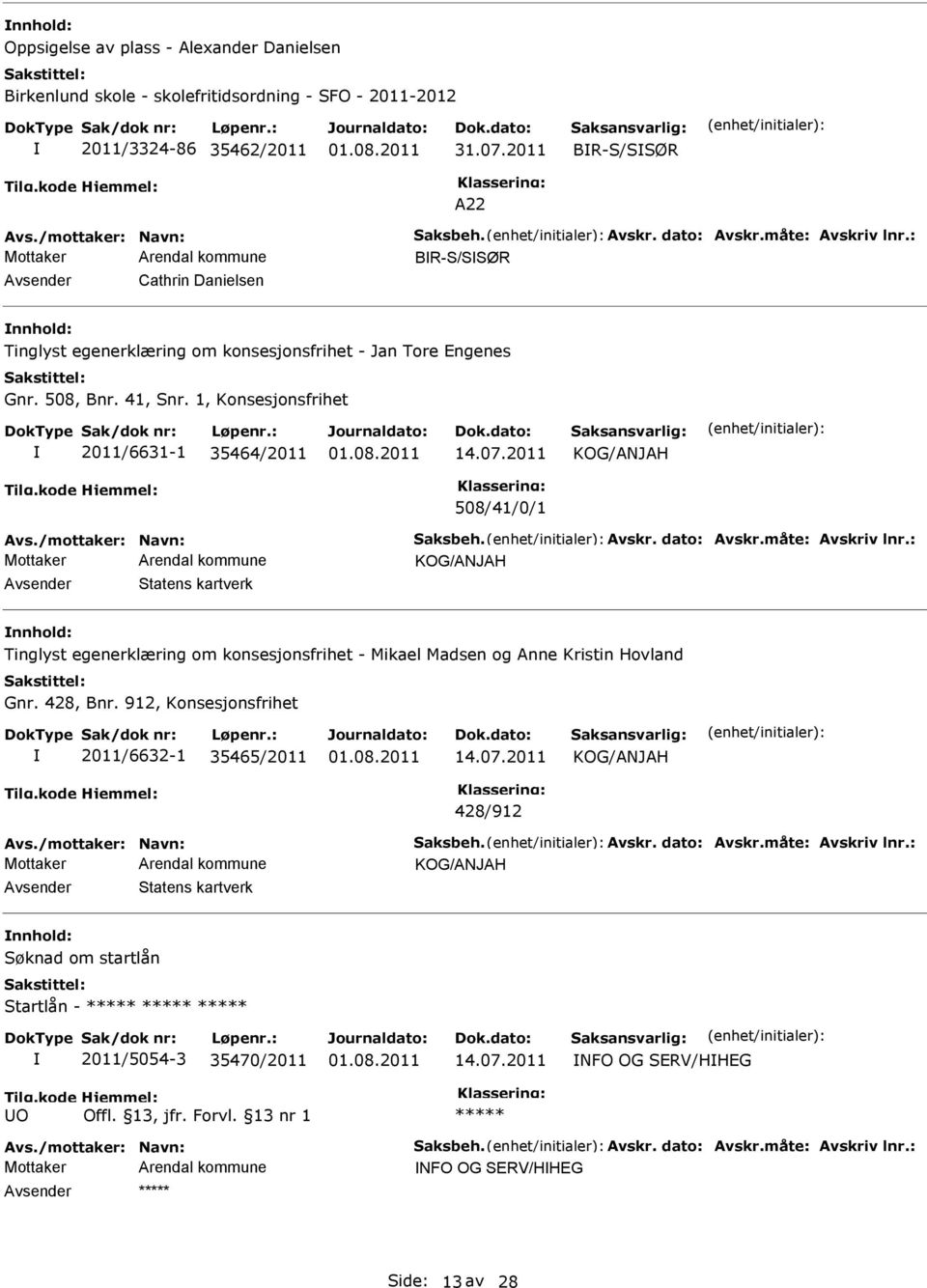 1, Konsesjonsfrihet 2011/6631-1 35464/2011 508/41/0/1 Avs./mottaker: Navn: Saksbeh. Avskr. dato: Avskr.måte: Avskriv lnr.