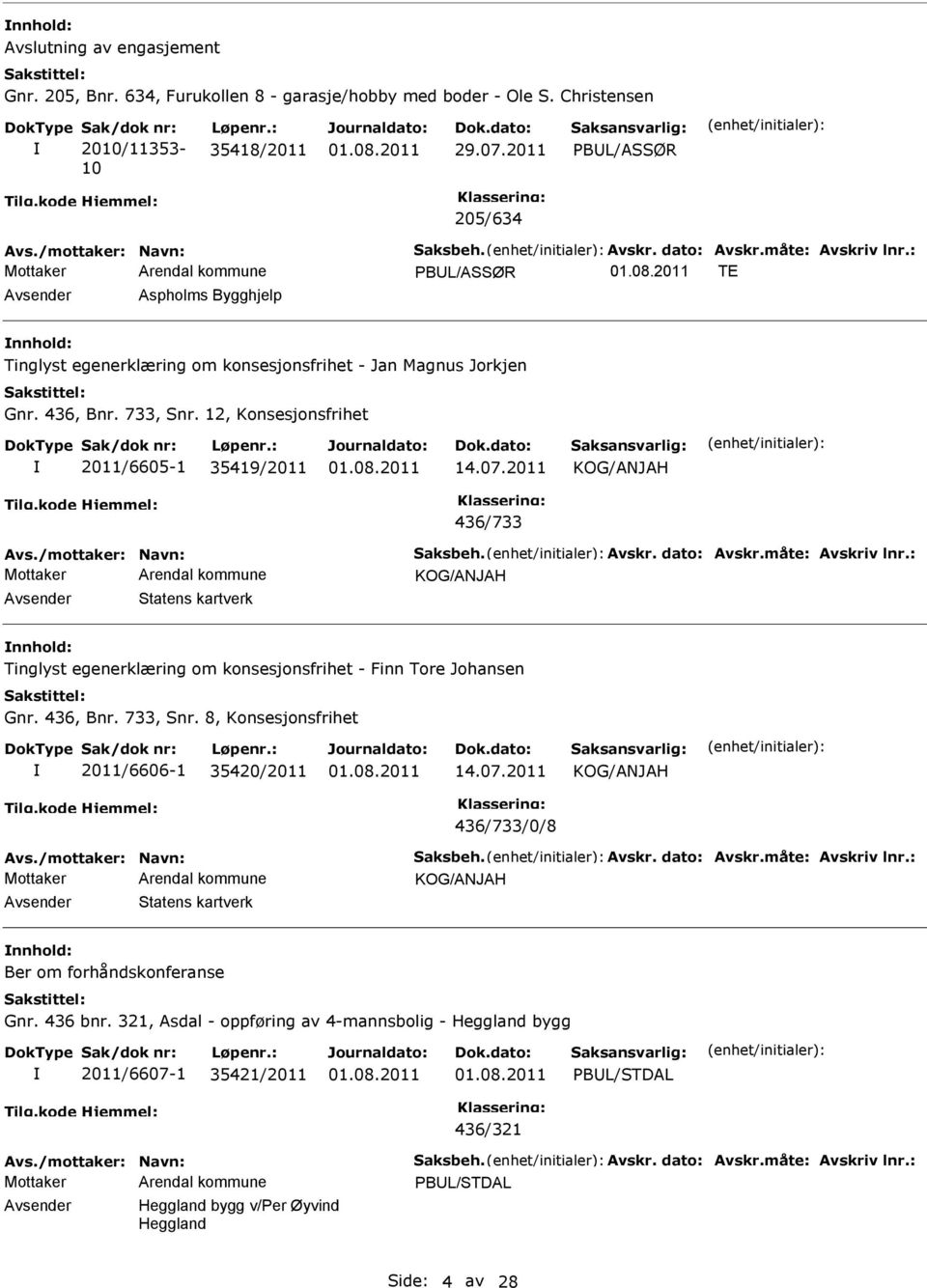 733, Snr. 12, Konsesjonsfrihet 2011/6605-1 35419/2011 436/733 Avs./mottaker: Navn: Saksbeh. Avskr. dato: Avskr.måte: Avskriv lnr.