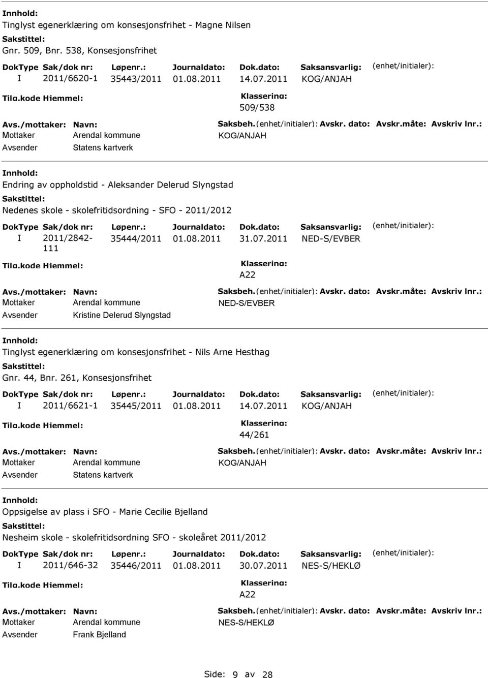 2011 NED-S/EVBER A22 Avs./mottaker: Navn: Saksbeh. Avskr. dato: Avskr.måte: Avskriv lnr.