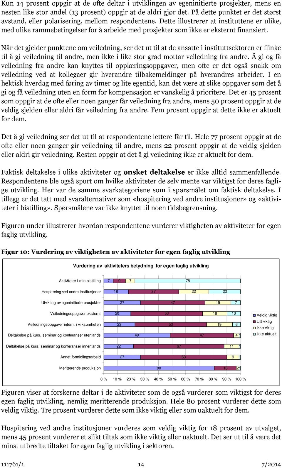 Dette illustrerer at instituttene er ulike, med ulike rammebetingelser for å arbeide med prosjekter som ikke er eksternt finansiert.