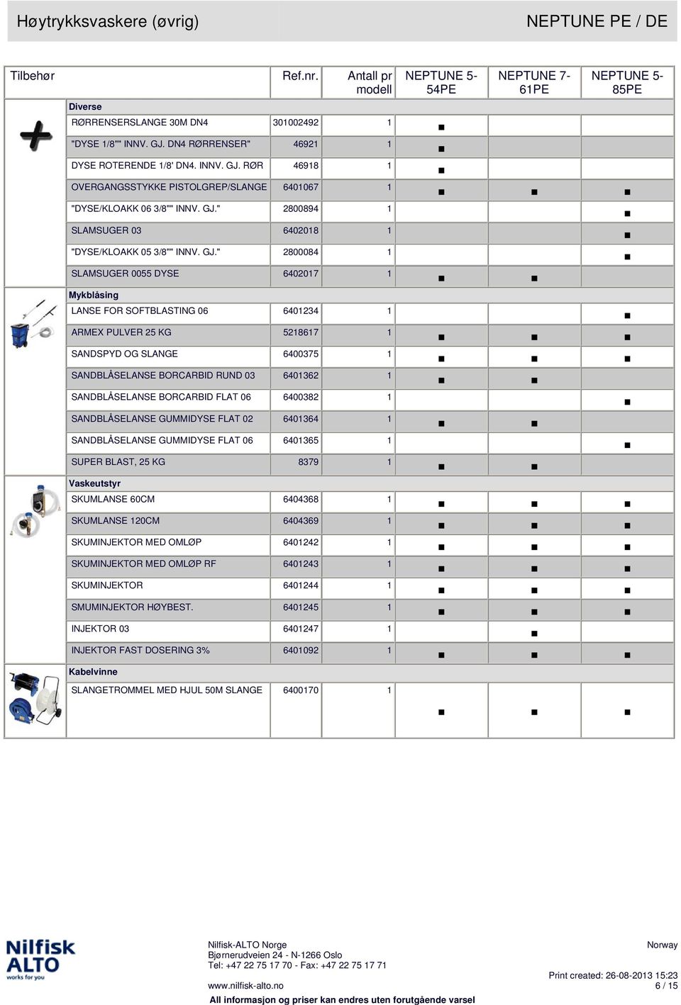 GJ." 2800084 1 SLAMSUGER 0055 DYSE 6402017 1 Mykblåsing LANSE FOR SOFTBLASTING 06 6401234 1 ARMEX PULVER 25 KG 5218617 1 SANDSPYD OG SLANGE 6400375 1 SANDBLÅSELANSE BORCARBID RUND 03 6401362 1