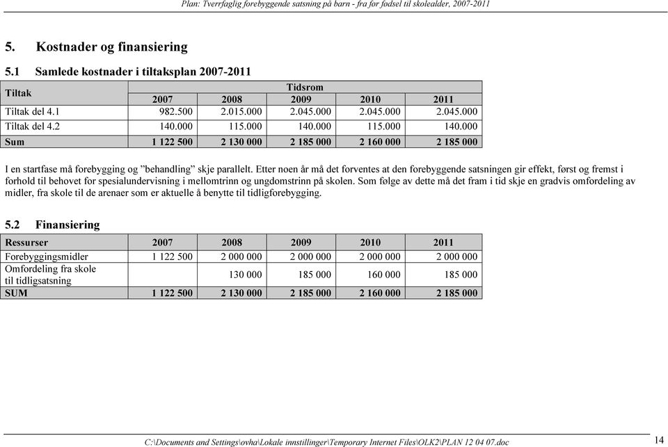 Etter noen år må det forventes at den forebyggende satsningen gir effekt, først og fremst i forhold til behovet for spesialundervisning i mellomtrinn og ungdomstrinn på skolen.