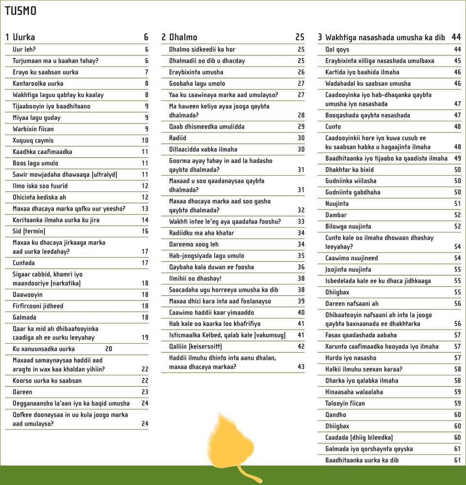 umulo 11 Sawir mowjadaha dhawaaqa (ultralyd) 11 Ilmo iska soo tuurid 12 Dhicinta kediska ah 12 Maxaa dhacaya marka qofku uur yeesho?