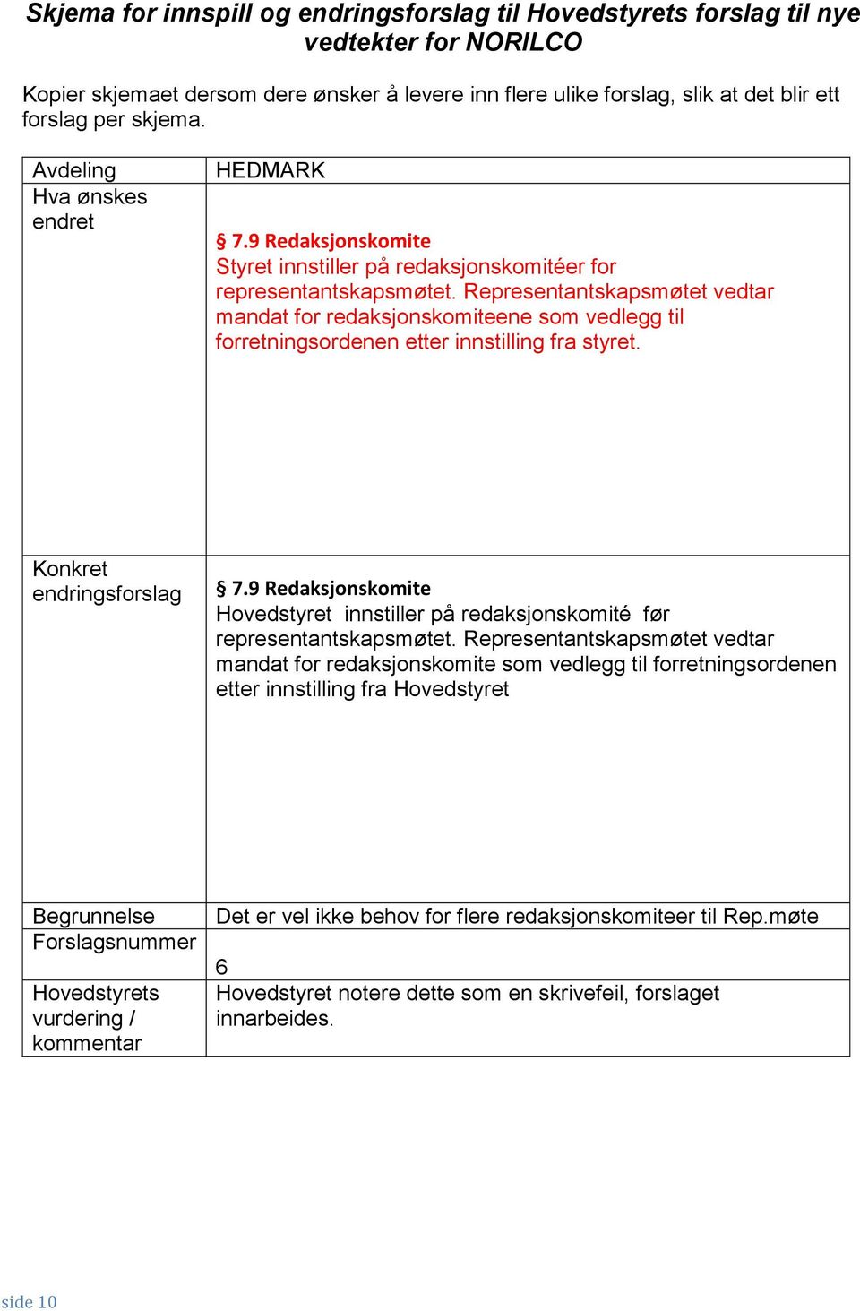 Representantskapsmøtet vedtar mandat for redaksjonskomiteene som vedlegg til forretningsordenen etter innstilling fra styret. 7.