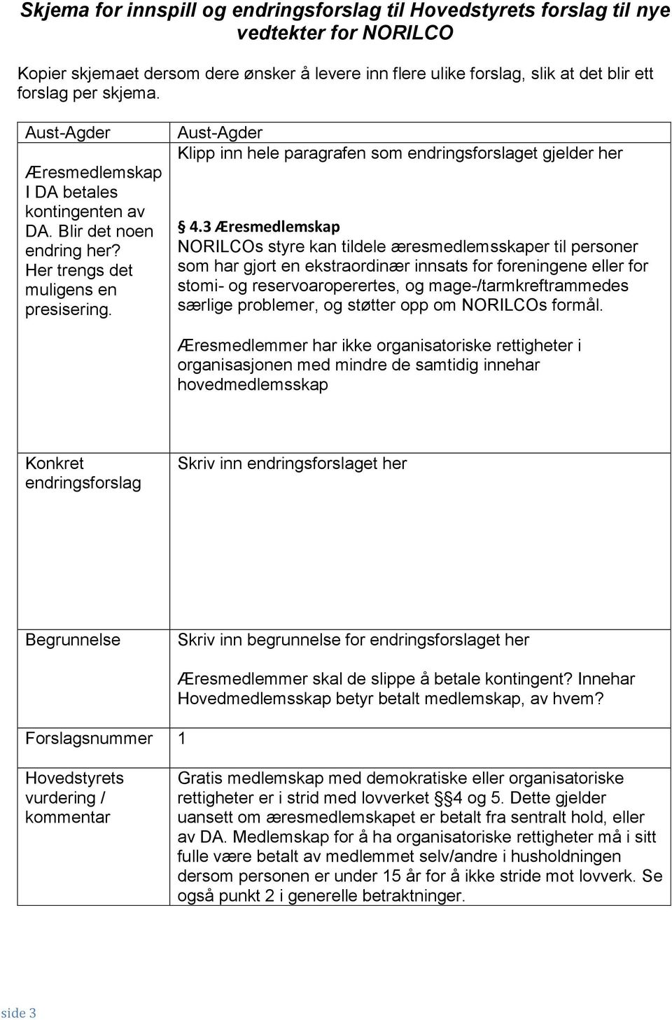 3 Æresmedlemskap NORILCOs styre kan tildele æresmedlemsskaper til personer som har gjort en ekstraordinær innsats for foreningene eller for stomi- og reservoaroperertes, og mage-/tarmkreftrammedes