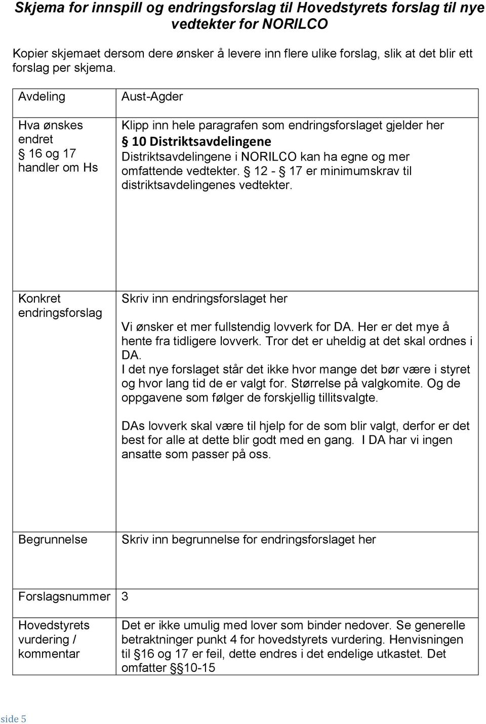 12-17 er minimumskrav til distriktsavdelingenes vedtekter. Skriv inn et her Vi ønsker et mer fullstendig lovverk for DA. Her er det mye å hente fra tidligere lovverk.