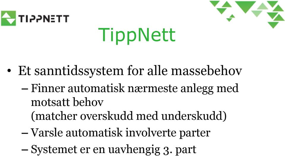 behov (matcher overskudd med underskudd) Varsle