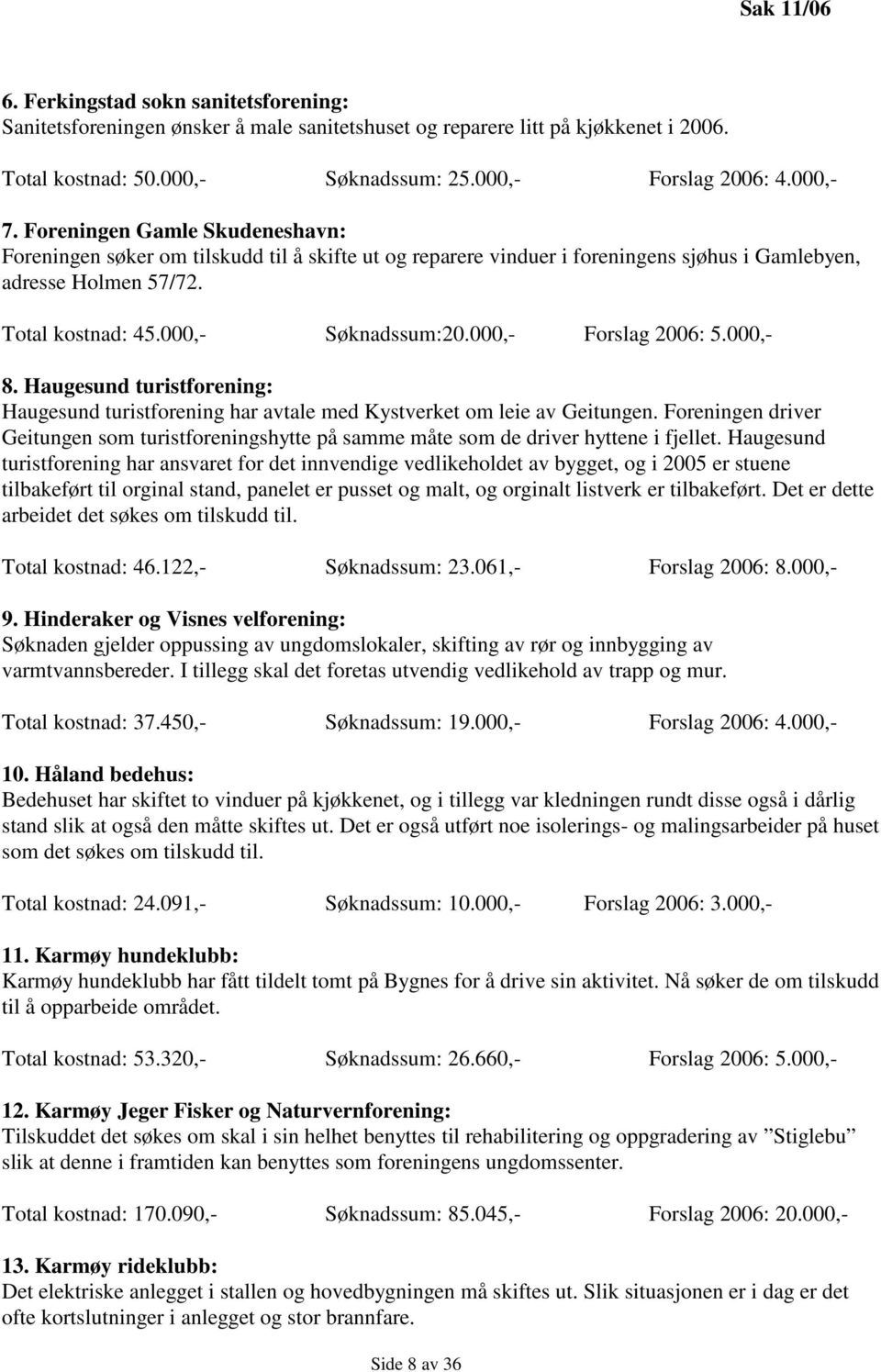 000,- Forslag 2006: 5.000,- 8. Haugesund turistforening: Haugesund turistforening har avtale med Kystverket om leie av Geitungen.
