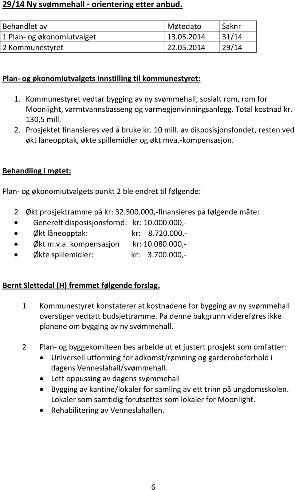 10 mill. av disposisjonsfondet, resten ved økt låneopptak, økte spillemidler og økt mva.-kompensasjon.