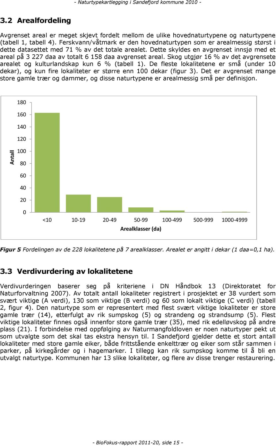 Dette skyldes en avgrenset innsjø med et areal på 3 227 daa av totalt 6 158 daa avgrenset areal. Skog utgjør 16 % av det avgrensete arealet og kulturlandskap kun 6 % (tabell 1).