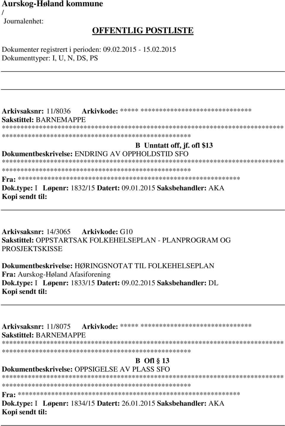 2015 Saksbehandler: AKA Arkivsaksnr: 143065 Arkivkode: G10 Sakstittel: OPPSTARTSAK FOLKEHELSEPLAN - PLANPROGRAM OG PROSJEKTSKISSE Dokumentbeskrivelse: HØRINGSNOTAT TIL