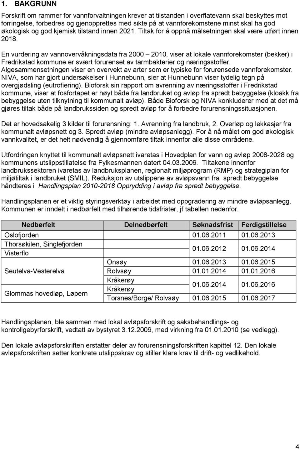 En vurdering av vannovervåkningsdata fra 2000 2010, viser at lokale vannforekomster (bekker) i Fredrikstad kommune er svært forurenset av tarmbakterier og næringsstoffer.